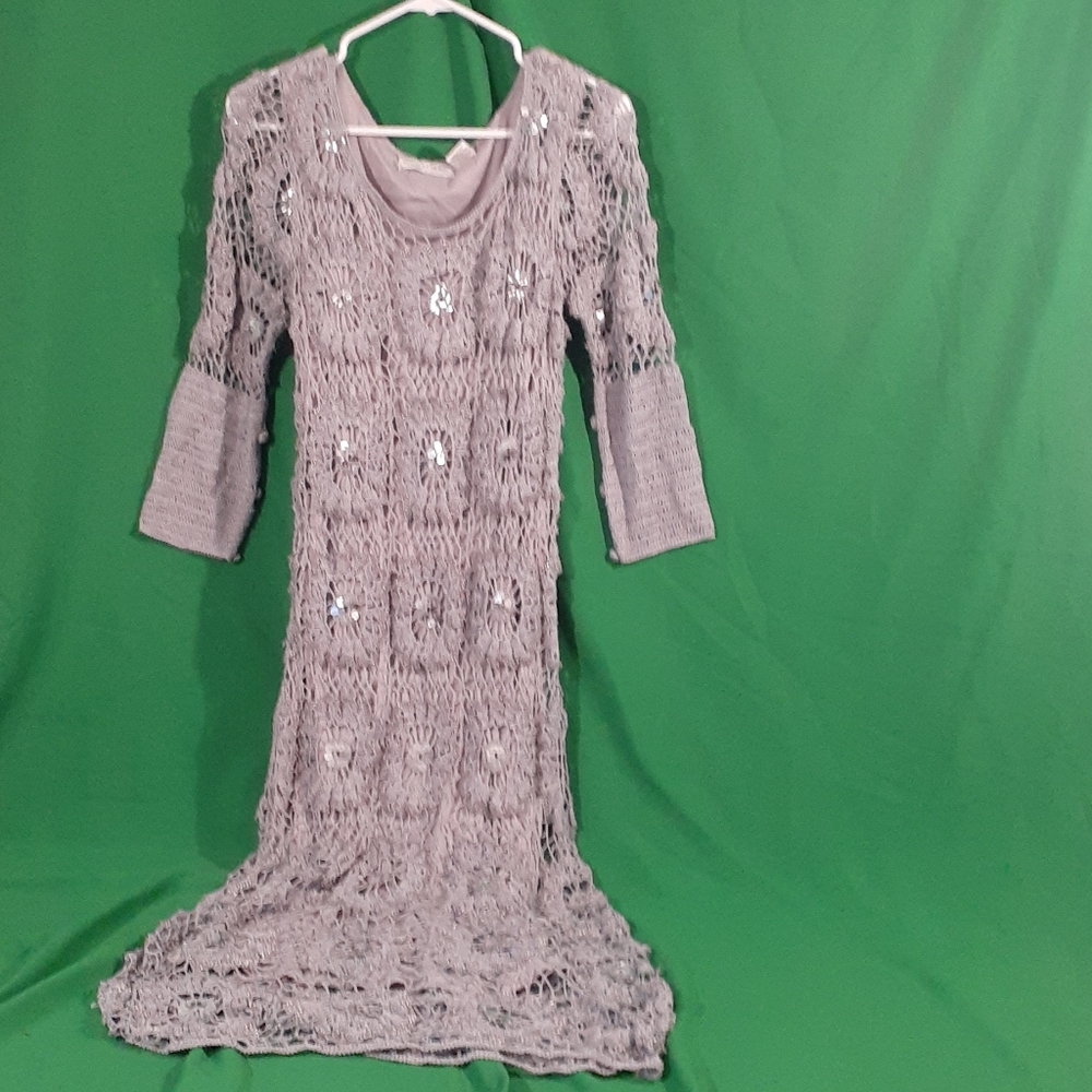 Newport news L gorgeous silver sequin maxi dress